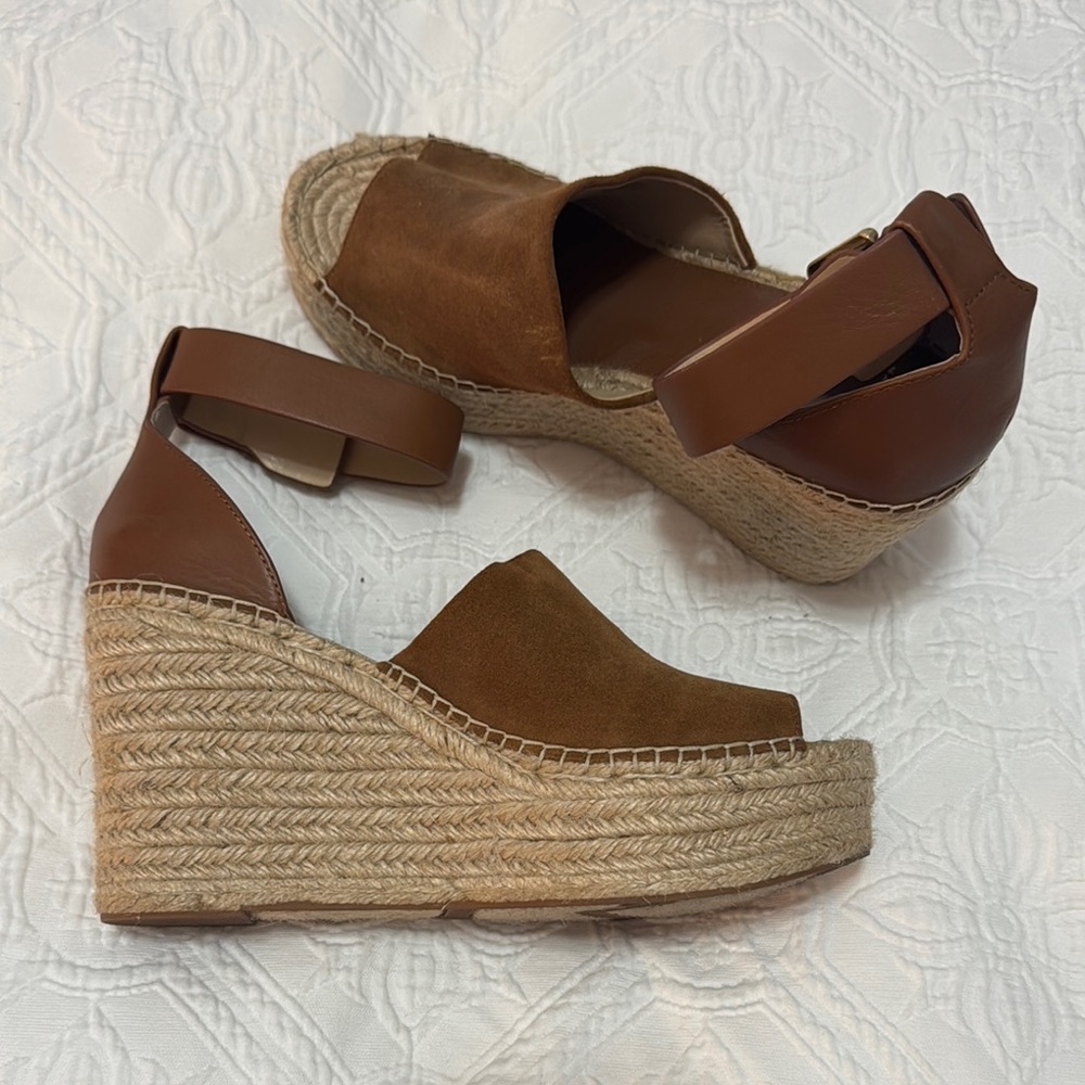 Brown Suede Espadrille Wedge Sandals